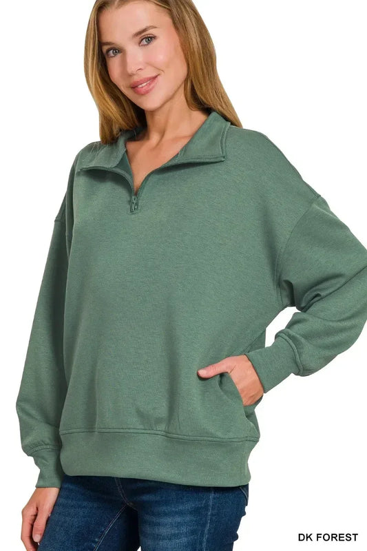Zenana Scuba Quarter-Zip Sweatshirt - DAVERRI FASHIONS