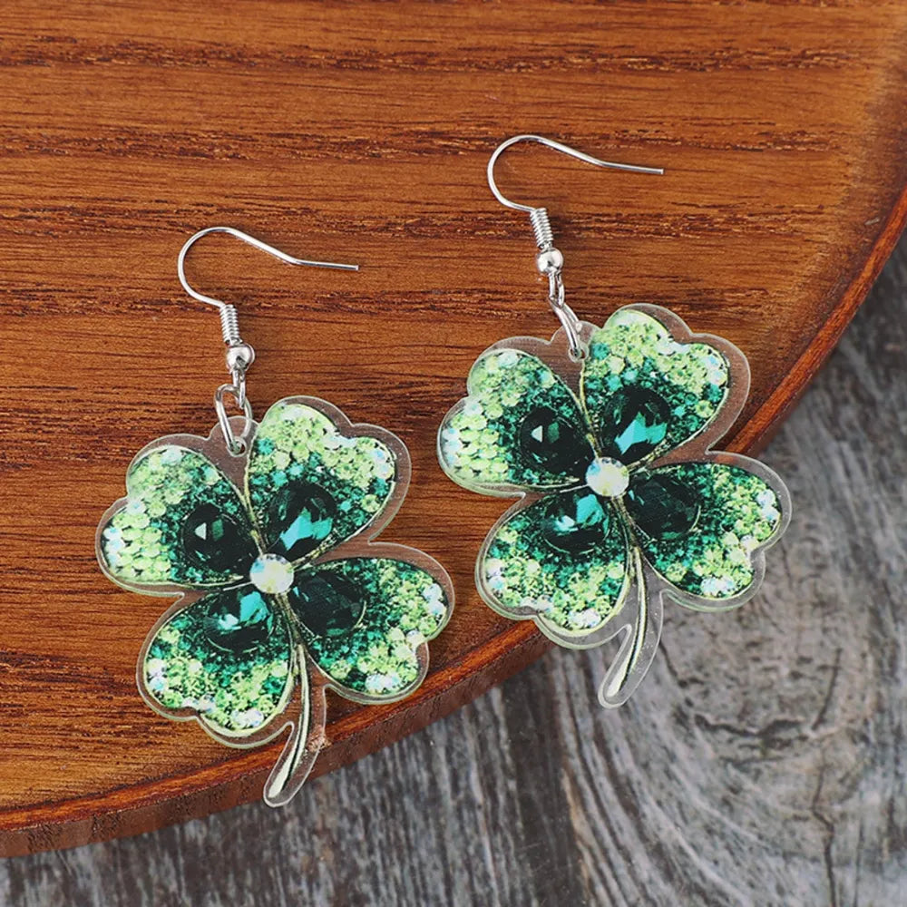 Lucky Clover Acrylic Dangle Earrings | Earrings Daverri Fashions