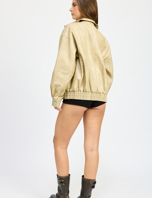 Vintage PU Oversized Bomber Jacket | Jackets Daverri Fashions