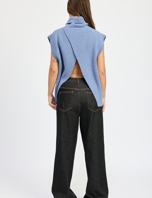 Split Back Turtle Neck Sweater Top | Sweaters Daverri Fashions