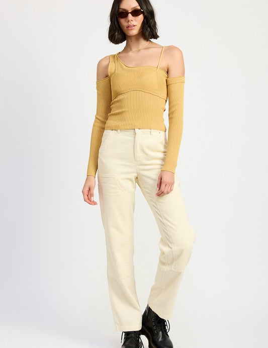 CREAM CORDUROY FULL PANTS WITH POCKETS | Pants Daverri Fashions