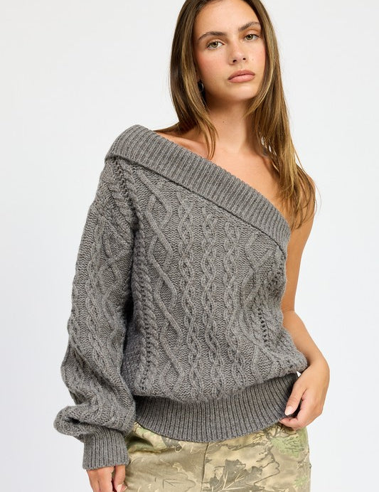 CHARCOAL S OVERSIZED ONE SHOULDER SWEATER | Sweaters Daverri Fashions