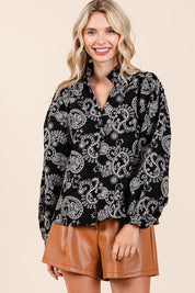 Paisley Eyelet Laced Button-Up Blouse | Blouses Daverri Fashions