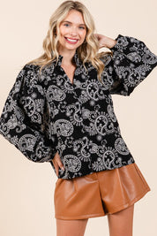 Paisley Eyelet Laced Button-Up Blouse | Blouses Daverri Fashions