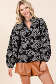 Paisley Eyelet Laced Button-Up Blouse | Blouses Daverri Fashions