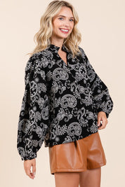 Paisley Eyelet Laced Button-Up Blouse | Blouses Daverri Fashions