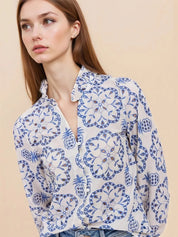 Eyelet Embroidered Long Sleeve Shirt | Shirts Daverri Fashions