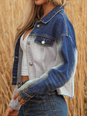 Color Block Patchwork Raw Hem Denim Jacket | Denim Jackets Daverri Fashions