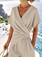 Full Size Surplice Short Sleeve Top and Pants Set Plus Size | Outfit Sets Daverri Fashions
