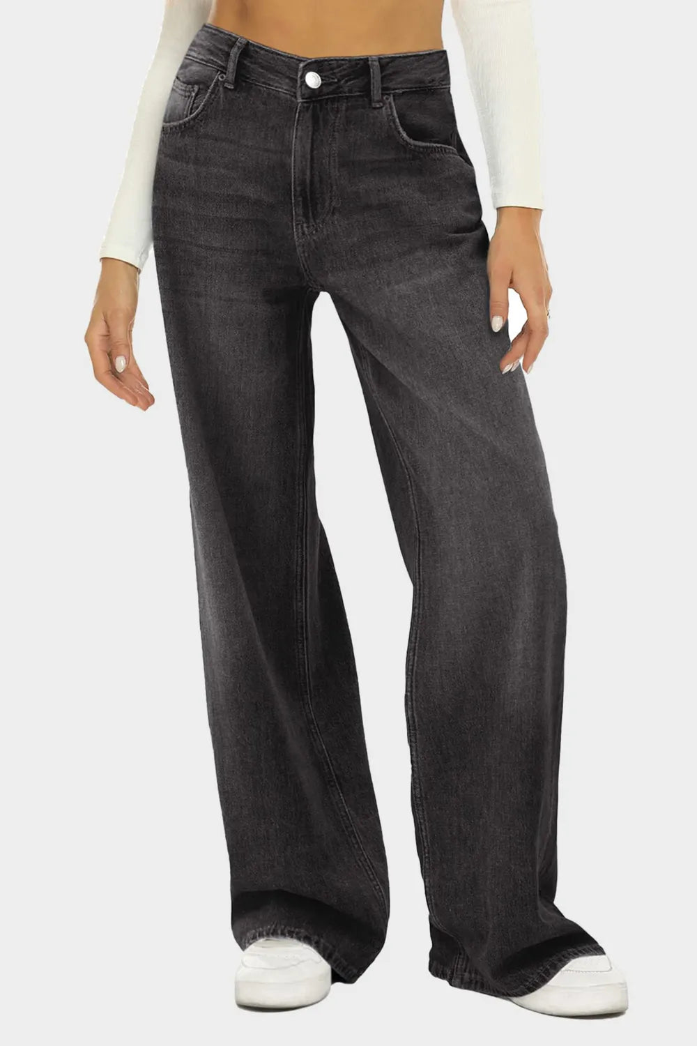 Black High Waist Wide Leg Jeans | Jeans Daverri Fashions