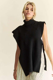 Davi & Dani Side Split Turtleneck Sleeveless Knit Sweater | Sweaters Daverri Fashions