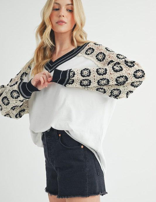 IVORY S Deina Crochet Sleeve Tee | T-Shirts Daverri Fashions