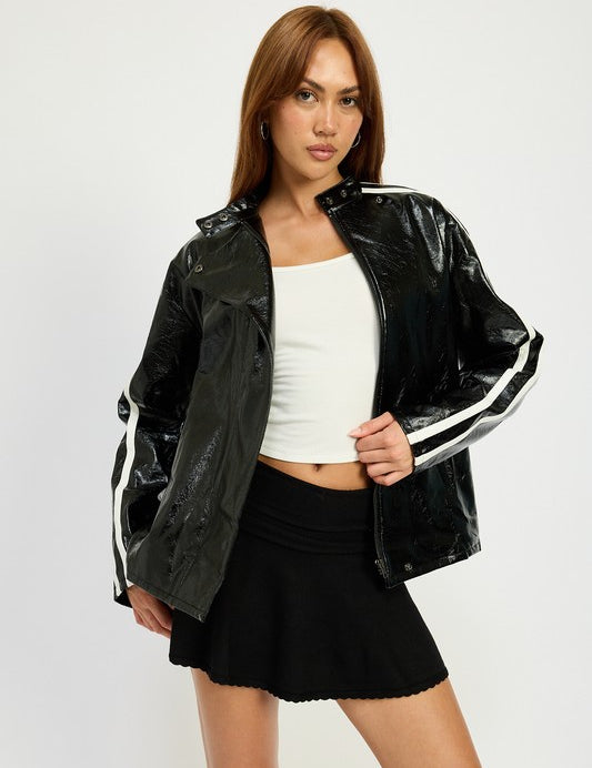 BLACK OVERSIZED MOTO PU JACKET | Jackets Daverri Fashions