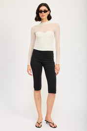 CONTRASTED SHEER RUCHED TOP | Tops Daverri Fashions