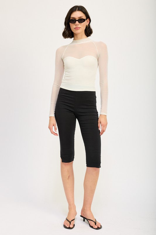 CONTRASTED SHEER RUCHED TOP | Tops Daverri Fashions