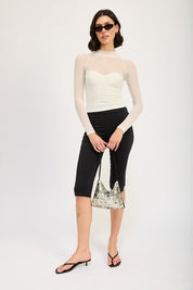 CONTRASTED SHEER RUCHED TOP | Tops Daverri Fashions