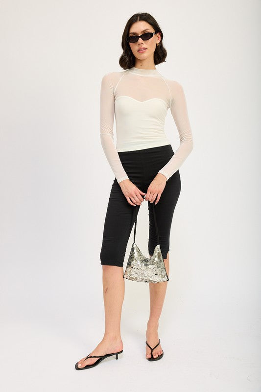 CONTRASTED SHEER RUCHED TOP | Tops Daverri Fashions