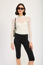 CONTRASTED SHEER RUCHED TOP | Tops Daverri Fashions