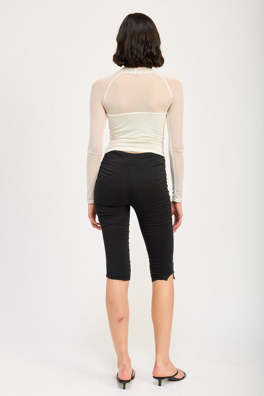 CONTRASTED SHEER RUCHED TOP | Tops Daverri Fashions