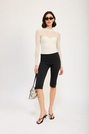 CONTRASTED SHEER RUCHED TOP | Tops Daverri Fashions