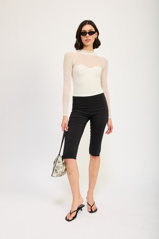 CONTRASTED SHEER RUCHED TOP | Tops Daverri Fashions