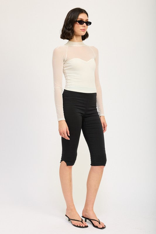 CONTRASTED SHEER RUCHED TOP | Tops Daverri Fashions