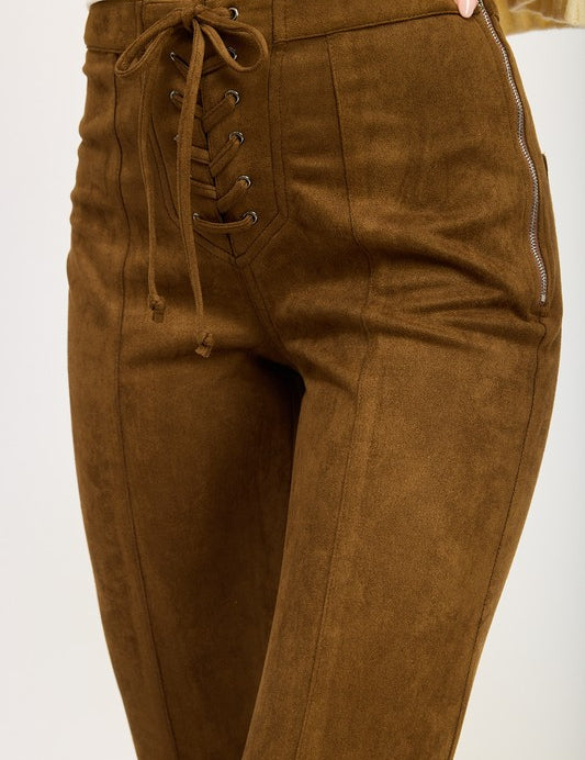 LACE UP SUEDE FLARED PANTS | Daverri Fashions