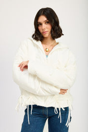 IVORY RUCHED PUFF JACKET | Jackets Daverri Fashions