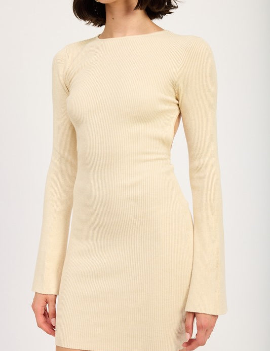 LONG SLEEVE MINI DRESS WITH BACK CUTOUT | Mini Dresses Daverri Fashions