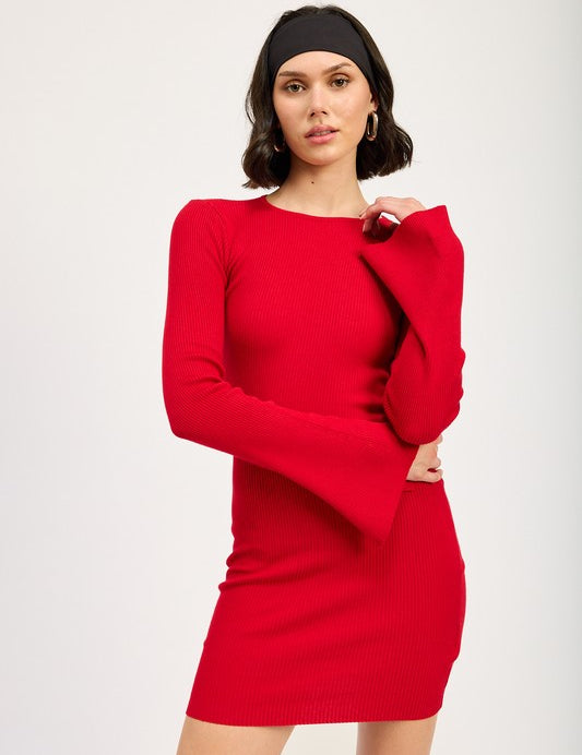 CHERRY LONG SLEEVE MINI DRESS WITH BACK CUTOUT | Mini Dresses Daverri Fashions