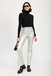 SILVER METALLIC FLARED PANTS | Daverri Fashions