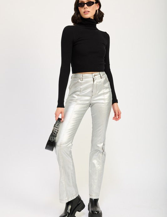SILVER METALLIC FLARED PANTS | Daverri Fashions