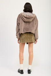 FUZZY HOODED JACKET | Jackets Daverri Fashions