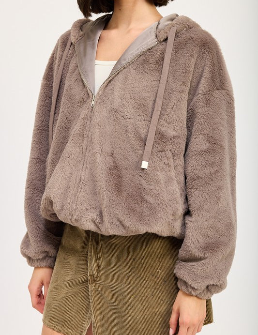 FUZZY HOODED JACKET | Jackets Daverri Fashions