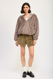 FUZZY HOODED JACKET | Jackets Daverri Fashions