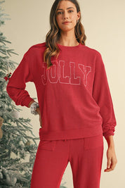 Crinkle Rib JOLLY Pattern Top and Pockets Pants Set | Loungewear Sets Daverri Fashions