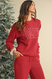 Crinkle Rib JOLLY Pattern Top and Pockets Pants Set | Loungewear Sets Daverri Fashions