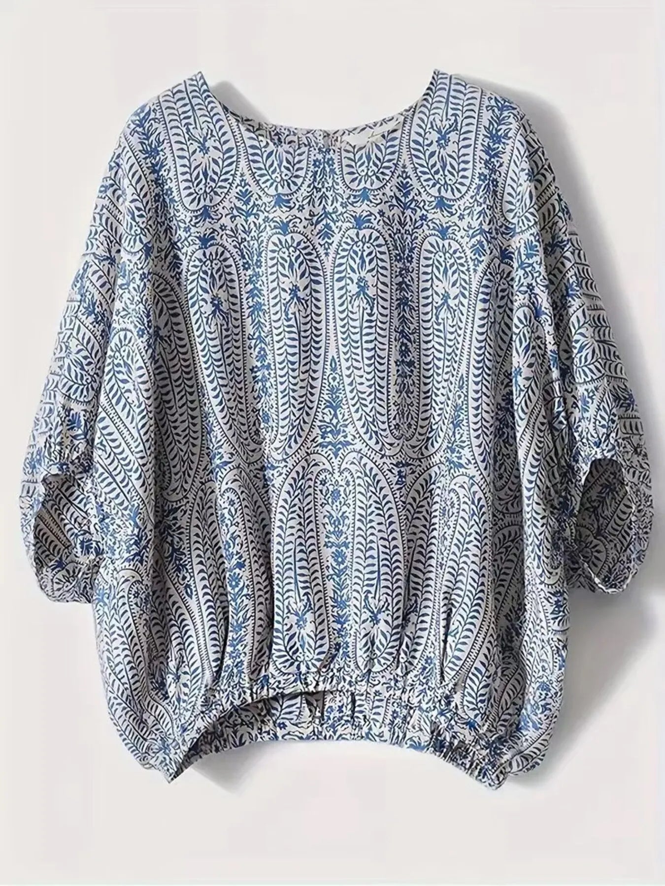 Bohemian Print Round Neck Loose Batwing Sleeve Blouse | Blouses Daverri Fashions