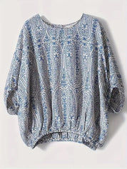 Bohemian Print Round Neck Loose Batwing Sleeve Blouse | Blouses Daverri Fashions