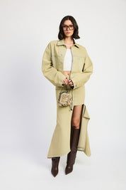 V-WAISTLINE DRAPED MAXI SKIRT WITH SLIT DETAIIL | Daverri Fashions