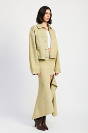 V-WAISTLINE DRAPED MAXI SKIRT WITH SLIT DETAIIL | Daverri Fashions