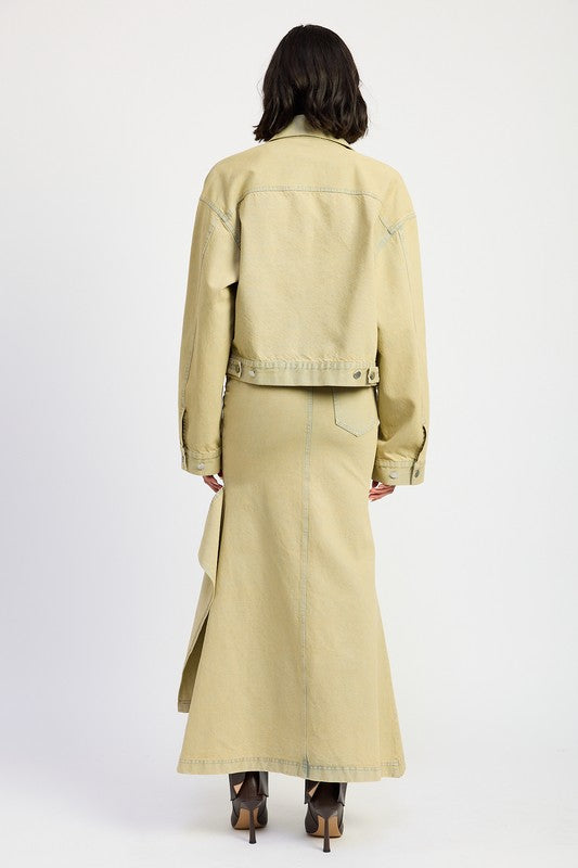 V-WAISTLINE DRAPED MAXI SKIRT WITH SLIT DETAIIL | Daverri Fashions