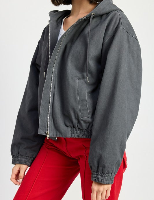 VINTAGE WASHED DENIM ZIP UP HOODIE | Daverri Fashions