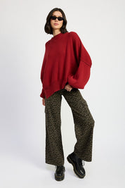 GREY LEOPARD MID RISE WIDE LEG CARGO PANTS | Cargo Pants Daverri Fashions
