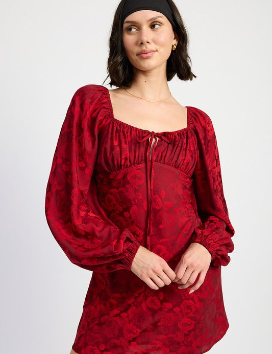 DK RED LONG SLEEVE LACE MINI DRESS | Dresses Daverri Fashions