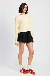 Cable Knit Cropped Sweater Ivory | Sweaters Daverri Fashions