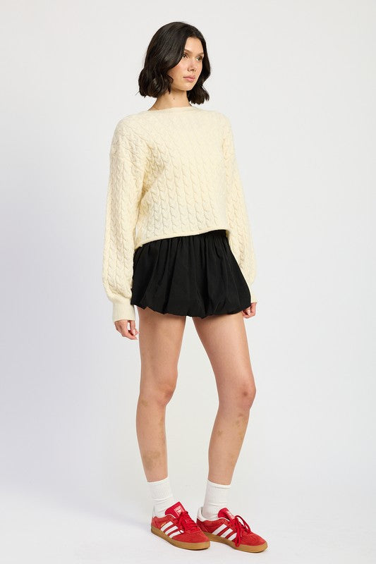 Cable Knit Cropped Sweater Ivory | Sweaters Daverri Fashions