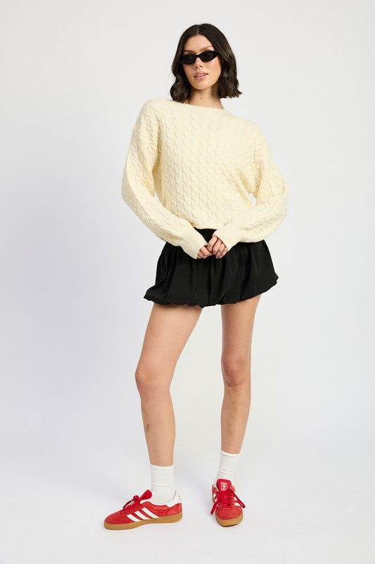 Cable Knit Cropped Sweater Ivory | Sweaters Daverri Fashions