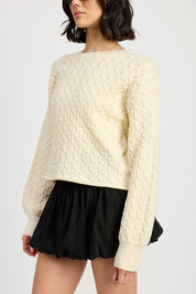 Cable Knit Cropped Sweater Ivory | Sweaters Daverri Fashions