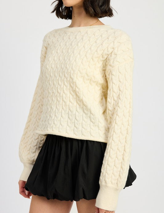 Cable Knit Cropped Sweater Ivory | Sweaters Daverri Fashions